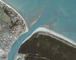 Waimea Estuary entrance at Mapua on Google Earth